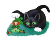 Black and White Tuxedo Kitten Tags his Leprechaun Friend