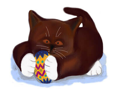 Brown Tuxedo Kitten Finds an Easter Egg