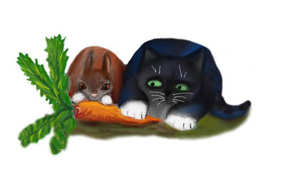 Bunny and Kitty Share a Carrot