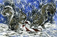 Candy Cane & Two Squirrels - block print in color
