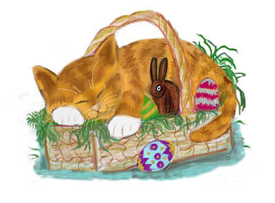 Cat Nap in an Easter Basket