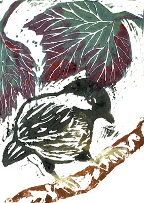 Chick-a-Dee block print in color