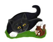 Chipmunk Holds a Peanut as Tuxedo Kitten Pats its Head