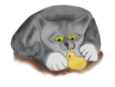 Grey Kitten and Easter Marshmallow Chick
