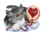 Grey Kitten Plays with a Valentine Balloon