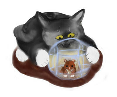 Hamster Ball and Curious Kitten