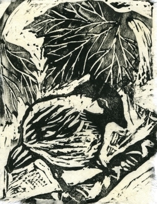 Chick-a-Dee block print