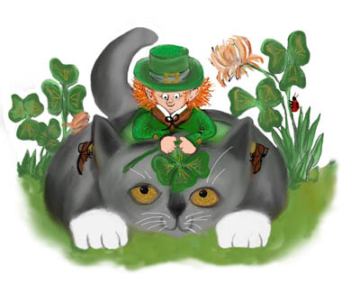 Kitten and Leprechaun Find a Four Leaf Clover