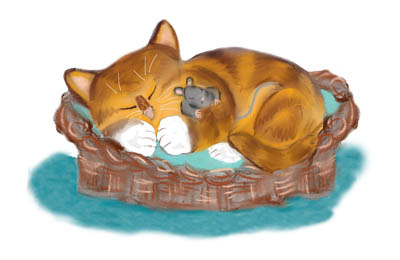 Kitten and Mouse Nap in the Cat Basket