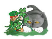 Leprechaun Picks a Four Leaf Clover for Kitten