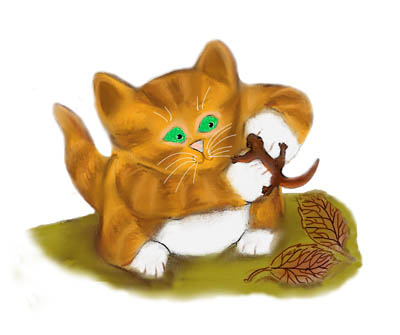 Orange Tiger Kitten has Found a Salamander