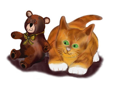 Orange Tiger Kitten Loves the Big Teddy Bear