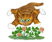 Orange Tiger Kitten Pounces on a Four Leaf Clover