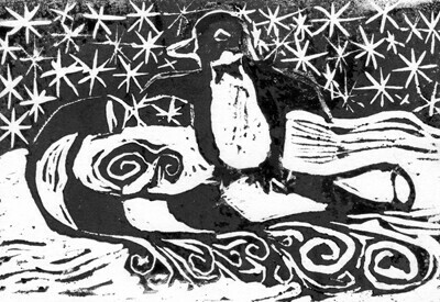 Penguin on Candy Cane Sled Block print