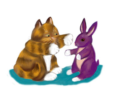 Purple Stuffed Bunny and Kitty