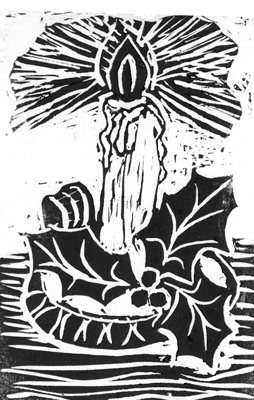 Single Candle with Holy Sprig - Block print