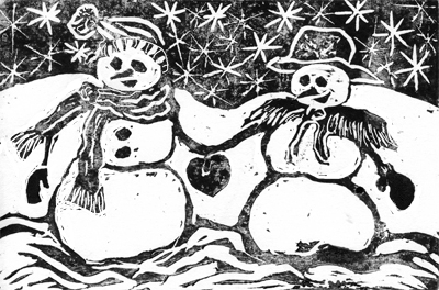 Snow Couple - block print