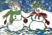 Snow Couple - block print in color