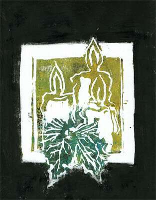 Three Candles Block Print in color