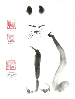 Nine Lives Studio - Ellen Miffitt - Sumi-e - Zen Cat - as a sample only ...